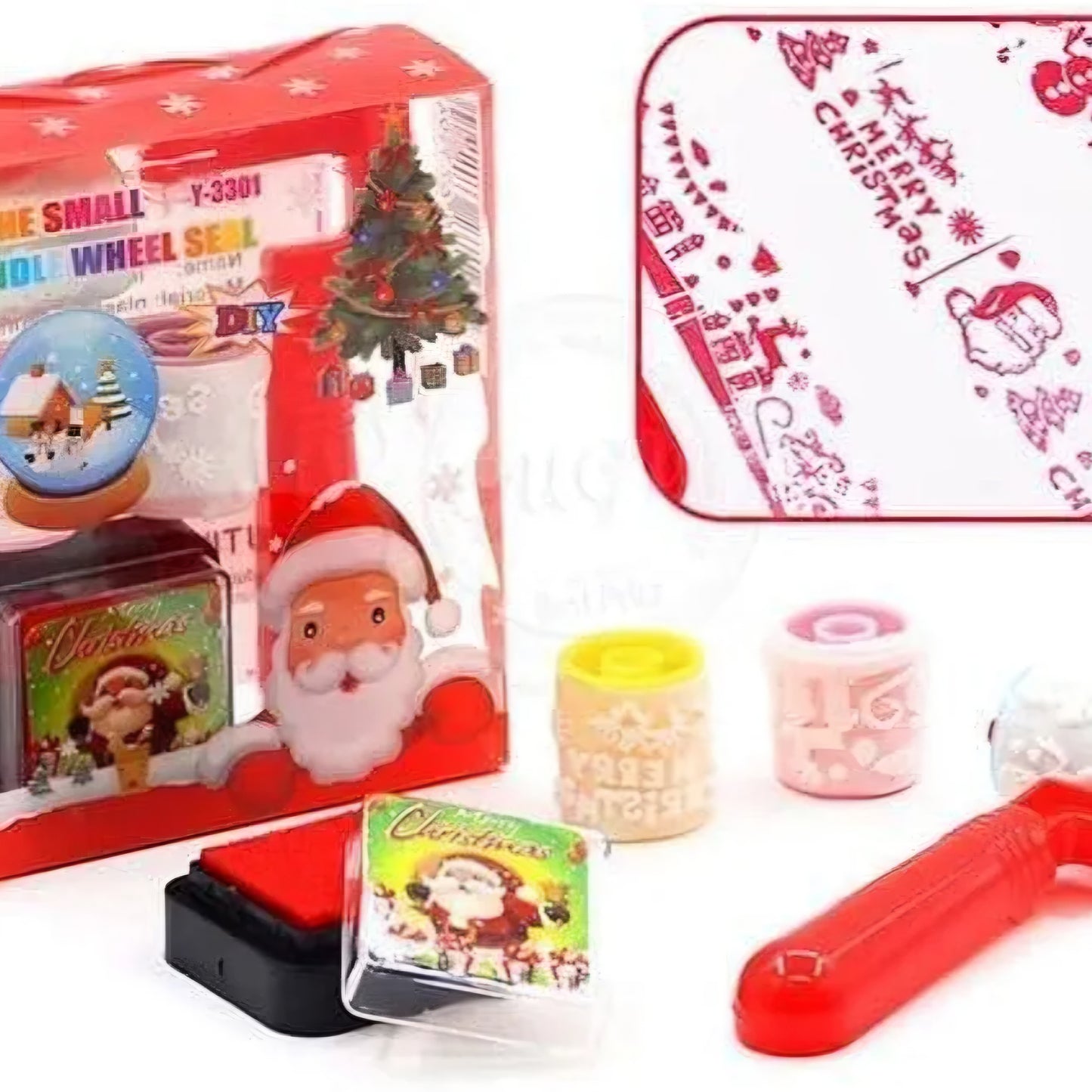 Christmas Stamp Set, Holiday Pattern Ink Roller Seal with Santa Design, Kids Stationery Kit, Festive Craft Supplies for Children