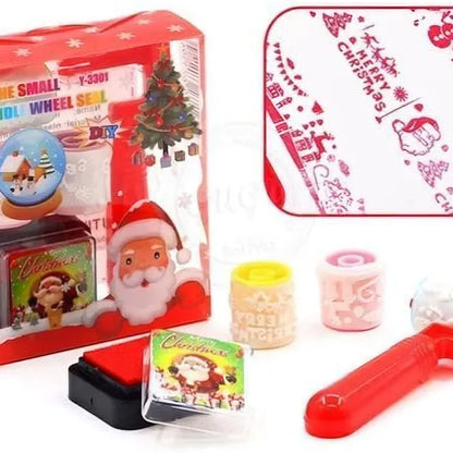 Christmas Stamp Set, Holiday Pattern Ink Roller Seal with Santa Design, Kids Stationery Kit, Festive Craft Supplies for Children