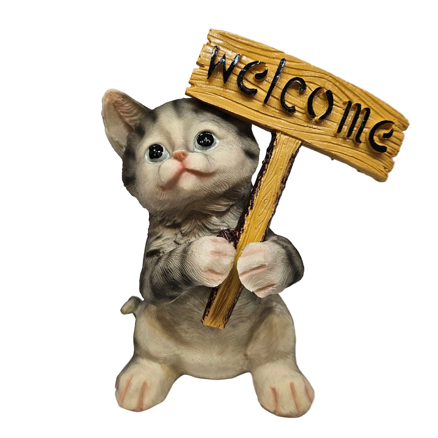 Outdoor Statue Decor Welcome Board Cat Garden Sculpture Lawn Kitten Figurine