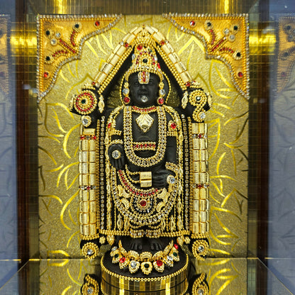 24carats gold Plated Balaji Idol Decorated with attractive stones designed Statue showpiece in transparent protective cabin