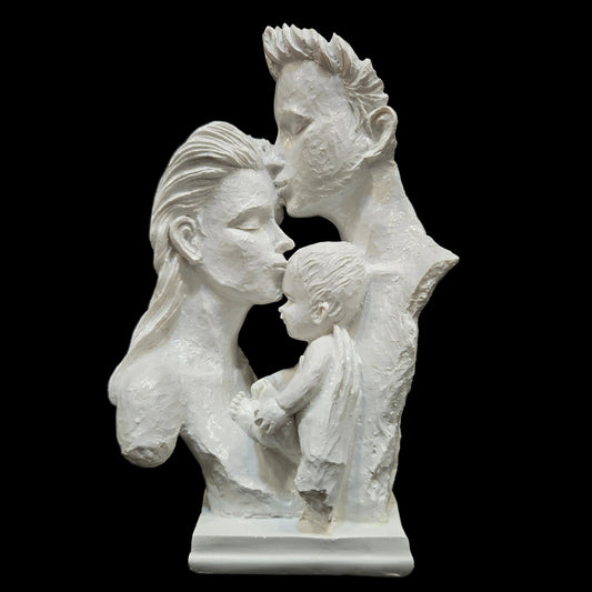 Mother & Father with Child Love Statue Showpiece for Home Decor & Gifting White