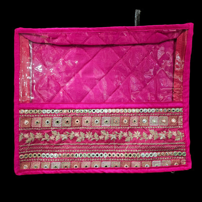 Classy embroidery Designer Transparent Zipper Saree storage bag
