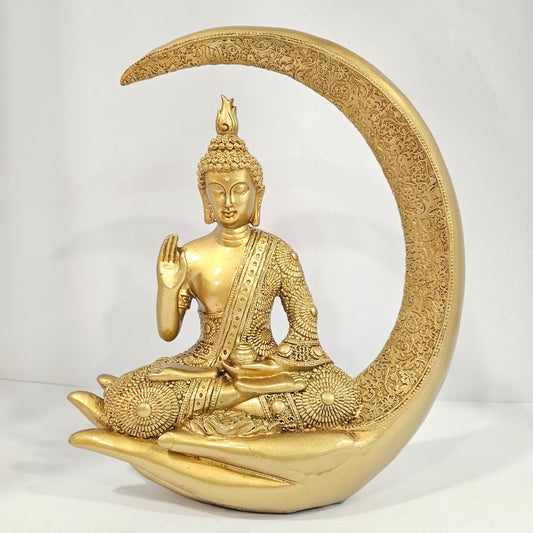 Antique Meditating Moon Buddha Statue Idol for Home/ Office Table Decor and Gift Decorative Showpiece