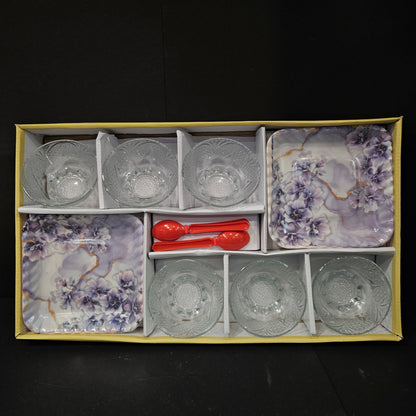 Color snax party 6 glass bowls,Spoons&2snack platters