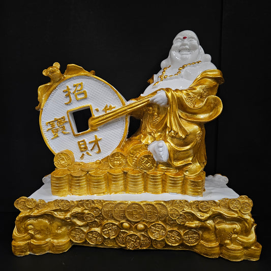 Charming Golden Laughing Buddha Statue – Hand-Painted Resin Figurine for Prosperity, Happiness, and Home Office Living Room Decor for Diwali