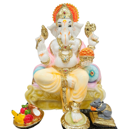 Handcrafted Marble Dust Ganesh Statue – God Idol with Intricate Detailing, Perfect for Home Décor