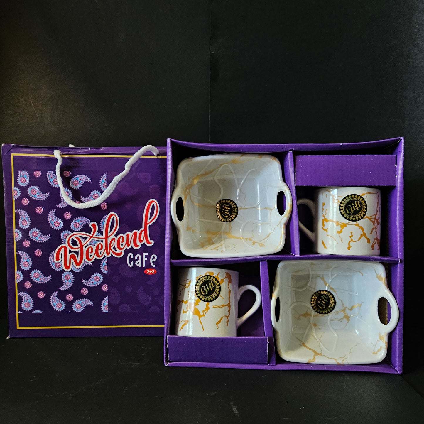 Kanch Weekend cafe 2 pieces Ceramic mug & 2 pieces serving tray