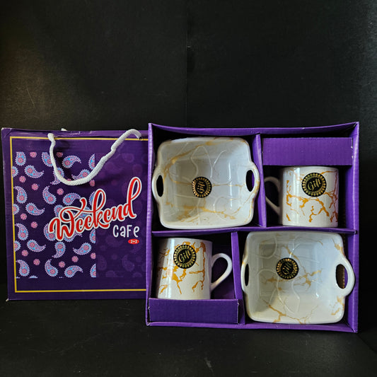 Kanch Weekend cafe 2 pieces Ceramic mug & 2 pieces serving tray