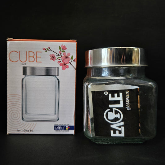 Eagle Cube glass storage jar with Lid 400ml storage jar for return gifting purpose