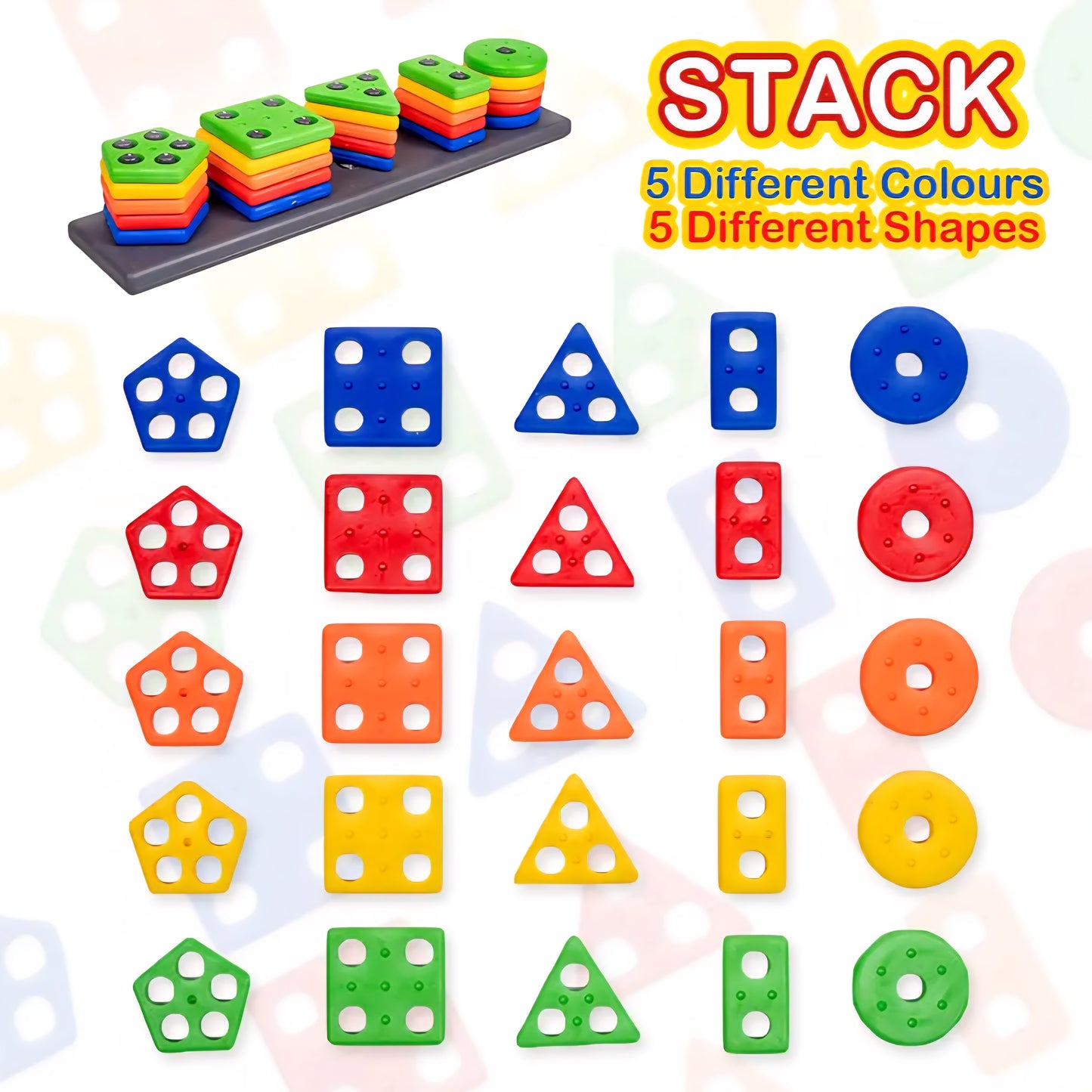 Ratna's Shape Stacker Geometric Blocks Stacker Shape Sorter Column Puzzle Stacking Set for Kids