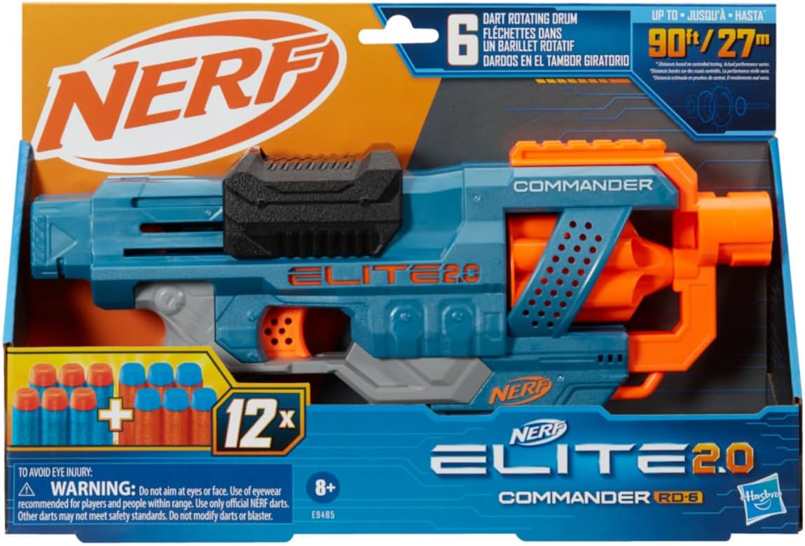 Nerf Elite 2.0 Commander Blaster, 12 Darts, 6-Dart Rotating Drum, Gift Toys for Kids Teens and Adults, Toys, Toys for Boys and Girls Ages 8 years above age,best Toy gift