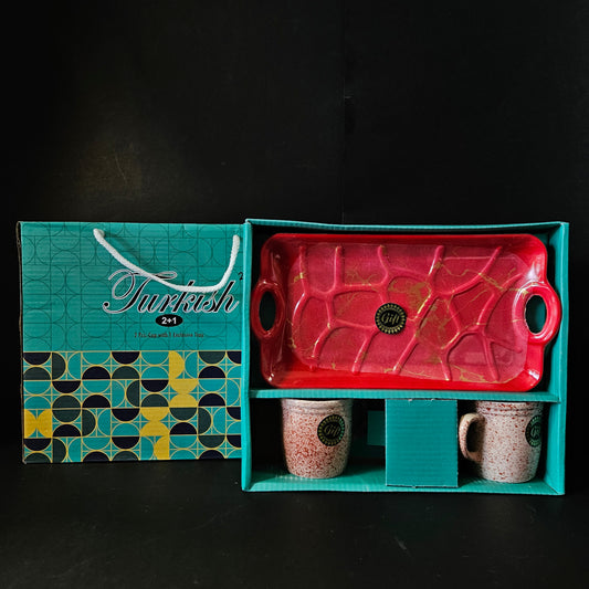 Turkish Ceramic 2 pieces cups & 1 serving tray set