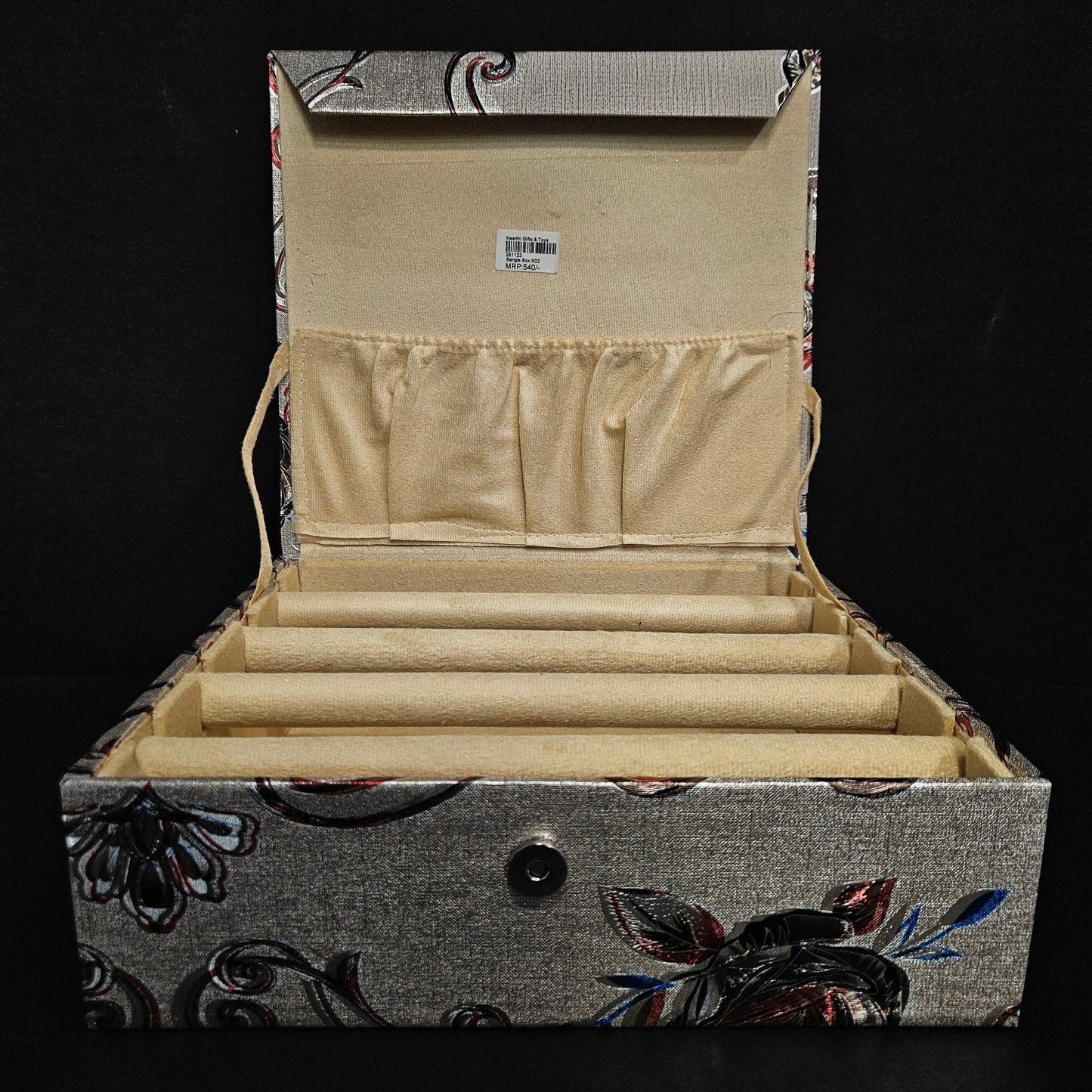 Bangle Storage Box, Indian Jewelry Box, Earrings, Necklace, Bracelet Organizer with Storage pouch having 4 Bangle Organizer rods Bangle Box for women's