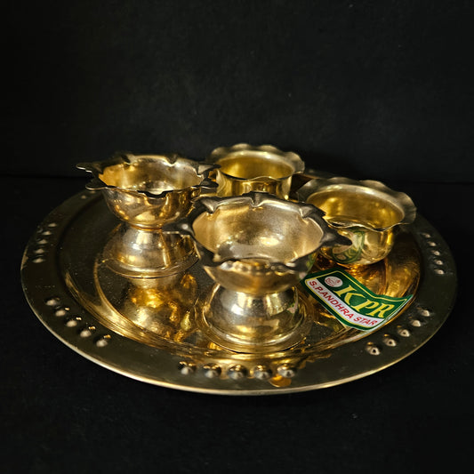 Traditional Handcrafted Brass Puja Pooja Thali Arathi Arti|Arathi Haldi Kumkum Prasad, Festival Pooja Bartan Thambulam Plate 2bowls 2 diyas