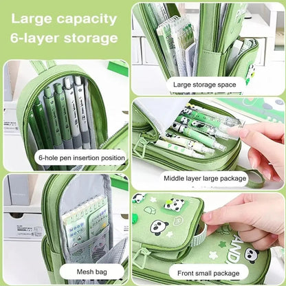 Panda Pencil Case 6 Layer with 3 Compartment Cute Aesthetic Pencil Case for Boys & Girls Large Capacity Pencil Pouch for School Kids Cute Stationary Gift Organizer for School