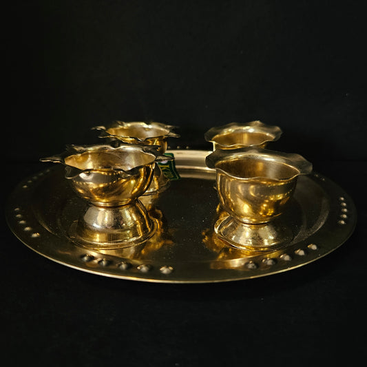 Pure Brass Chandan Roli/Tika Chopda Set/Chawal Akshat Haldi Dibbi/Kumkum plate