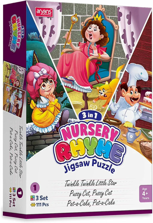 Nursery Rhyme Jigsaw Puzzle for Kids - 3 in 1-3 Nursery Rhymes to Choose - 3 Set - 111 Pieces Stories puzzle set