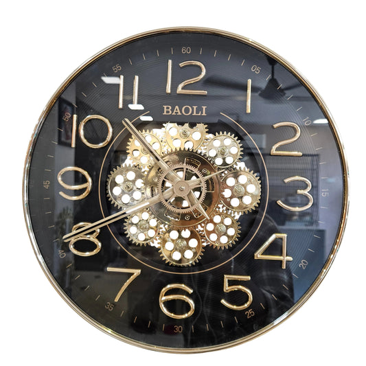 Designer Wall Clock with Moving Gear Mechanism | Gold Finish Silent Sweep Noiseless Technology | Clock for Living Room