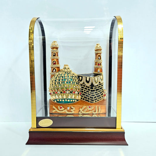 24 carat gold Plated mosque idol Statue showpiece Figurine in transparent cabin