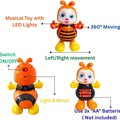 Dancing Bee Toy with Lights & Music | Musical Dancing Bee Toy with Sound & Flashing Lights | Battery Operated Electronic Bee Toy for Kids | Adorable Cartoon Bee with Wings, Antennae & Moving Eyes