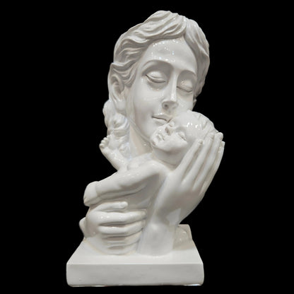 Mother and Child Decorative Statue, White Resin Sculpture,Handmade Home Decor, Modern Art Tabletop Figurine