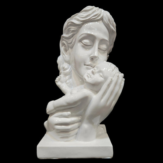 Mother and Child Decorative Statue, White Resin Sculpture,Handmade Home Decor, Modern Art Tabletop Figurine