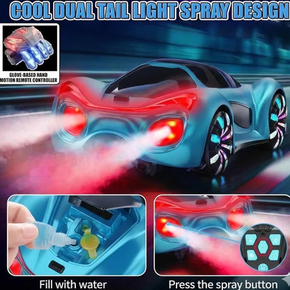Gesture Sensing Remote Control Stunt Racing Car with Hand Glove Controller, Colorful Lights, Double Spray