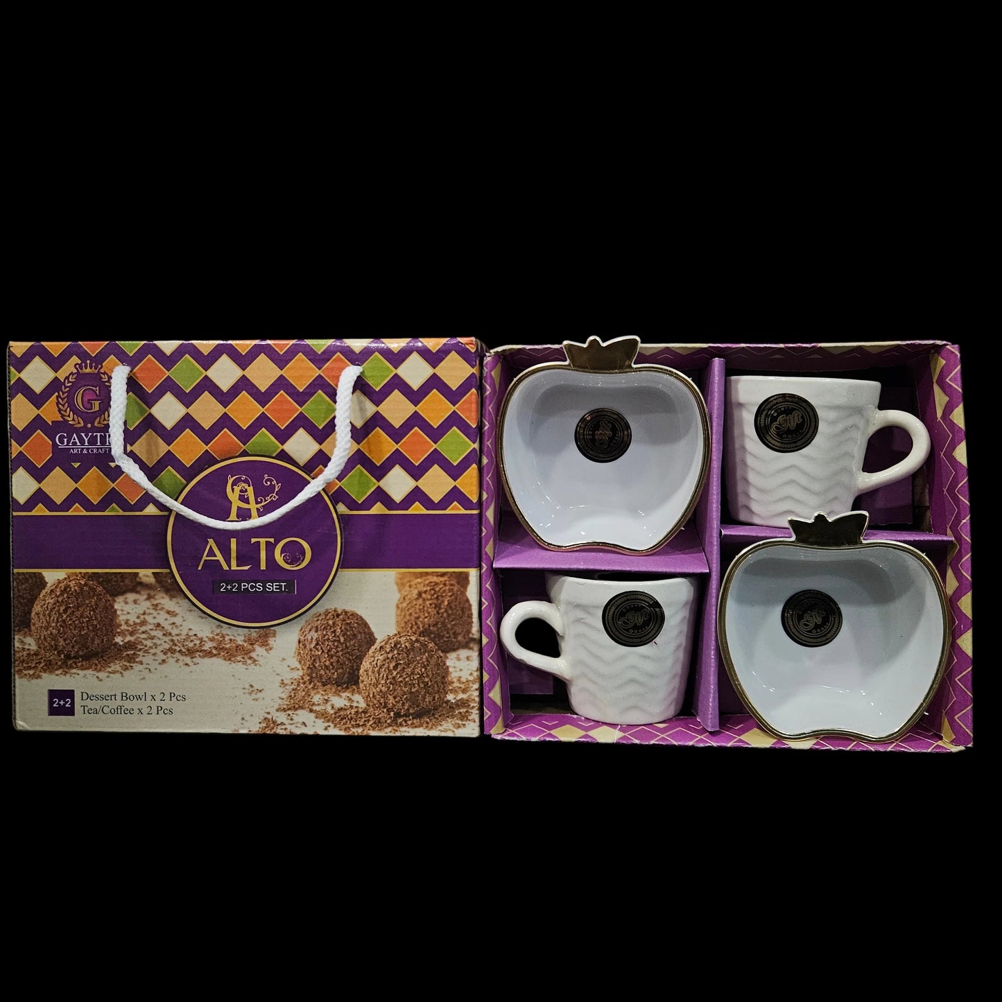 Gaytri Art&Craft Alto 2+2 pcs Ceramic tea cups & snack bowl set perfect for Return gifting
