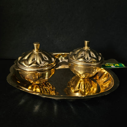 Kumkum Two Bowls with Leaf Plate perfect for your Pooja room