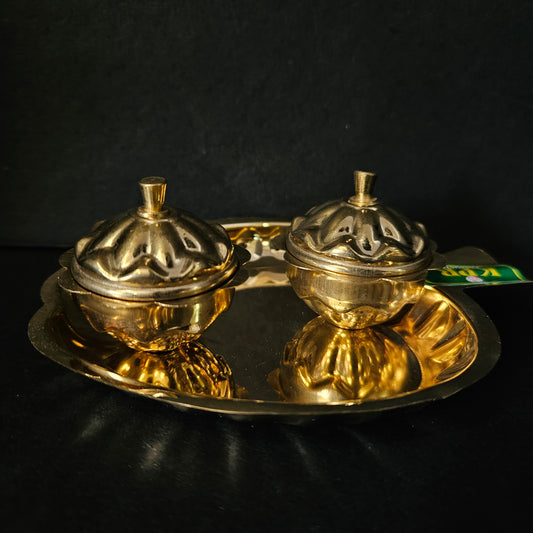 Kumkum Two Bowls with Leaf Plate perfect for your Pooja room