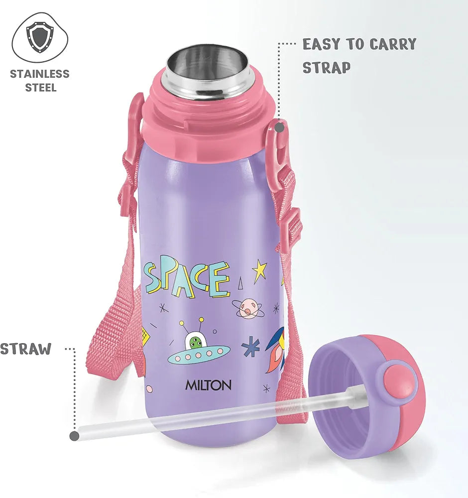 MILTON Torque 450 ISI Certified Stainless Steel Water Bottle, Leak Proof, Rust Proof, Single walled,1 Yr Warranty, Ideal Sipper Water Bottle for School Kids Bottle, 455 ml, Purple (Space)