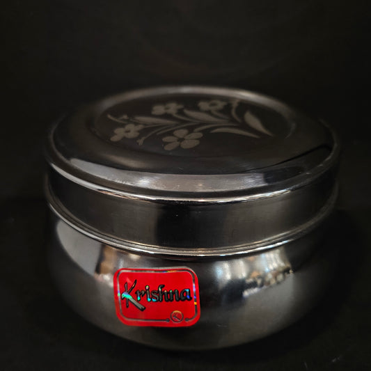 Stainless Steel Round storage box with Floweral Designed lid perfect for Return gifting purpose