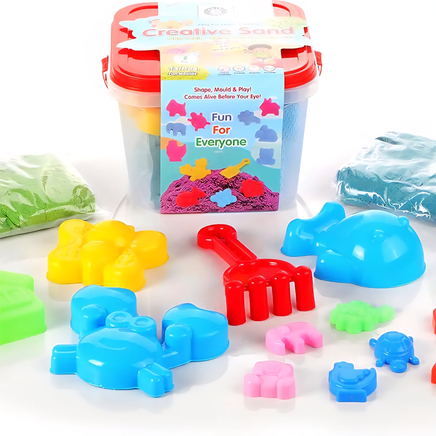 Creative Sand Box for Kids, Sand Kit with 5 Large Moulds & 8 Small Moulds, Non-Toxic and Stain Free, Indoor and Outdoor Kid Activity, Suitable for Kids Above 3 Years