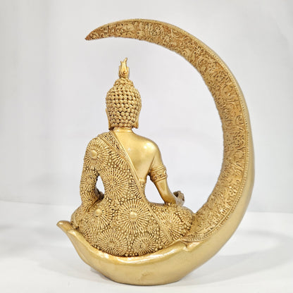 Antique Meditating Moon Buddha Statue Idol for Home/ Office Table Decor and Gift Decorative Showpiece