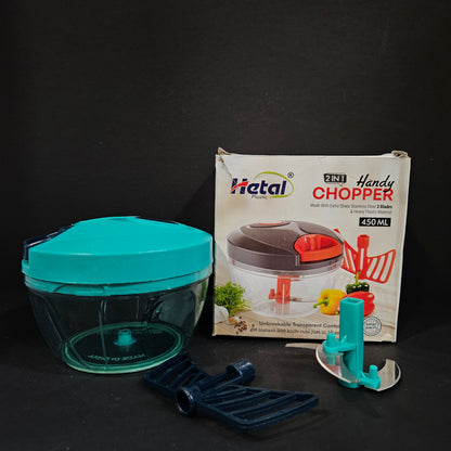 Hetal plastic 2 in 1 Handy Chopper made with extra sharp Stainless Steel 3 blades & heavy plastic material with 450ml capacity unbreakable transparent container