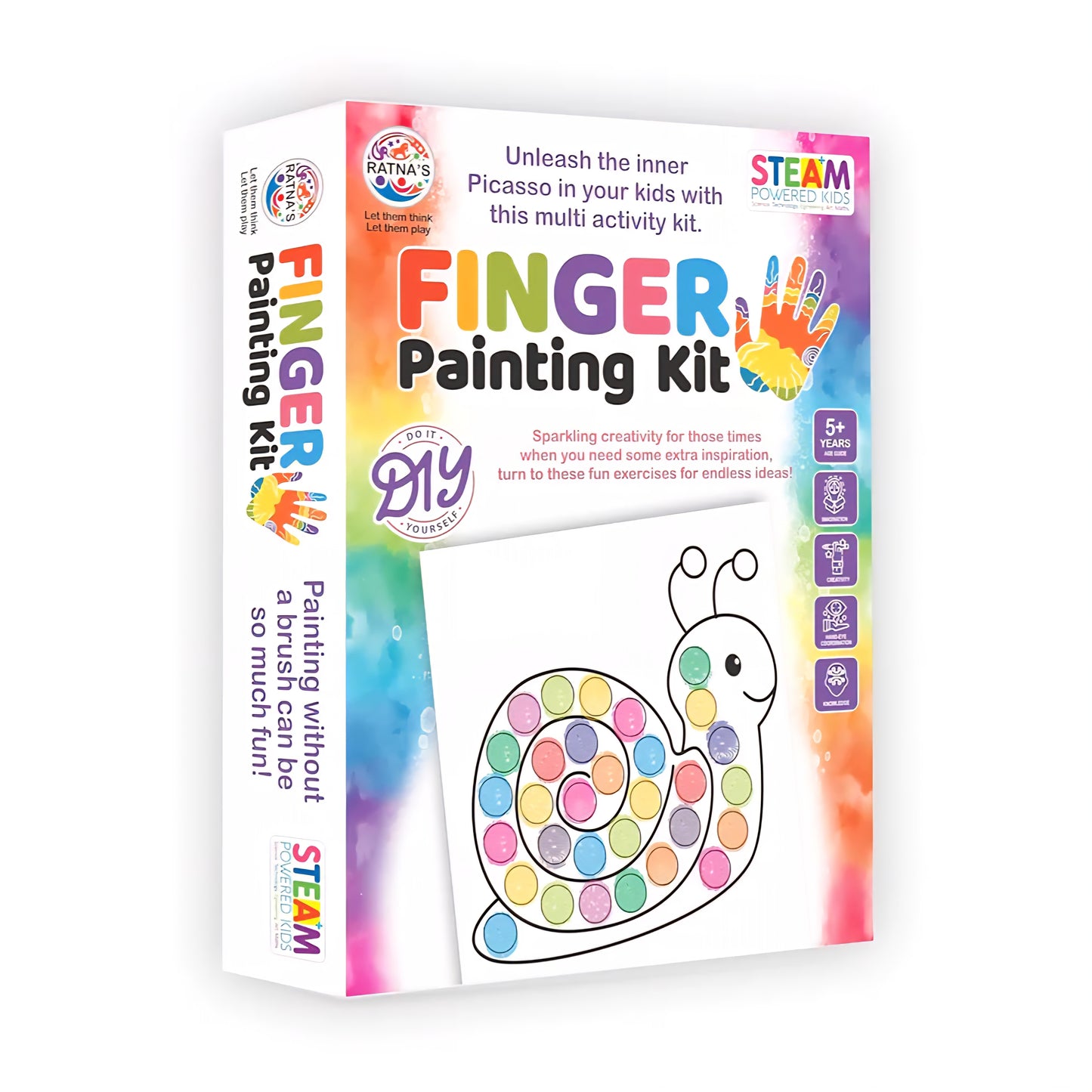 RATNA'S Finger Painting Kit STEAM Learning, 12 Sheets with 6 Colour Tray, DIY Coloring Hand Paint Art and Craft Activity Set for Kids