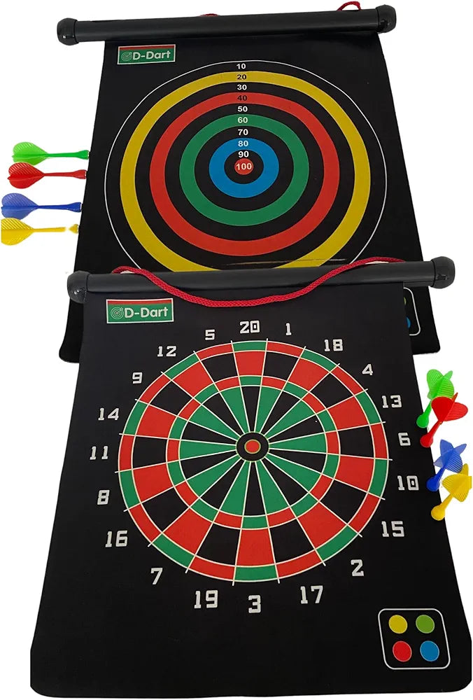 D-Dart Magnetic Roll Dart Board Game for Kids, Double Sided Foldable Dart Board Game Toy for Kids with 4 Free Magnetic Darts