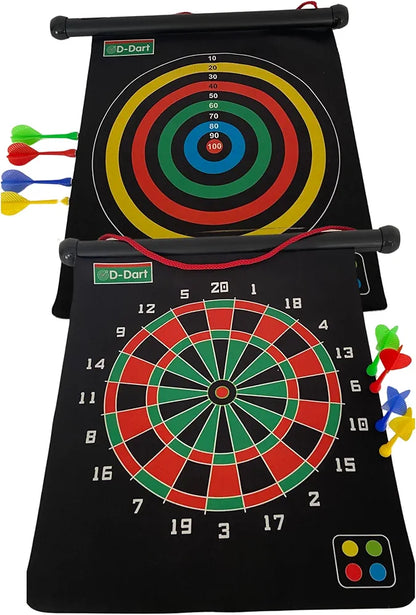 D-Dart Magnetic Roll Dart Board Game for Kids, Double Sided Foldable Dart Board Game Toy for Kids with 4 Free Magnetic Darts