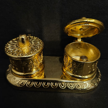 Metal Box With Two Containers For Home Temple Puja Ghar Kumkum