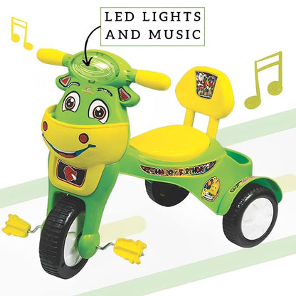 Panda's kids happy birthday tricycle with Lights & music with fun & joy,back support for comfort,front Basket,back Basket & pedal wheels tricycle