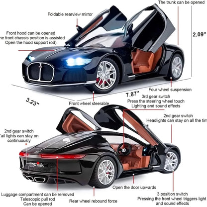 Bugatti Atlantic Model Car Sports Car Exclusive Alloy Metal Pull Back Die-Cast Car Diecast Metal Pullback Toy Car with Openable Doors & Light Music Toys for Kids - Black