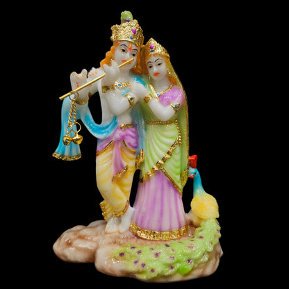 Shree Radha Krishna Idol | Marble Powder Murti for Home Temple, Office & Pooja Mandir | Figurine for Janmashtami, Worship & Festive Gifting