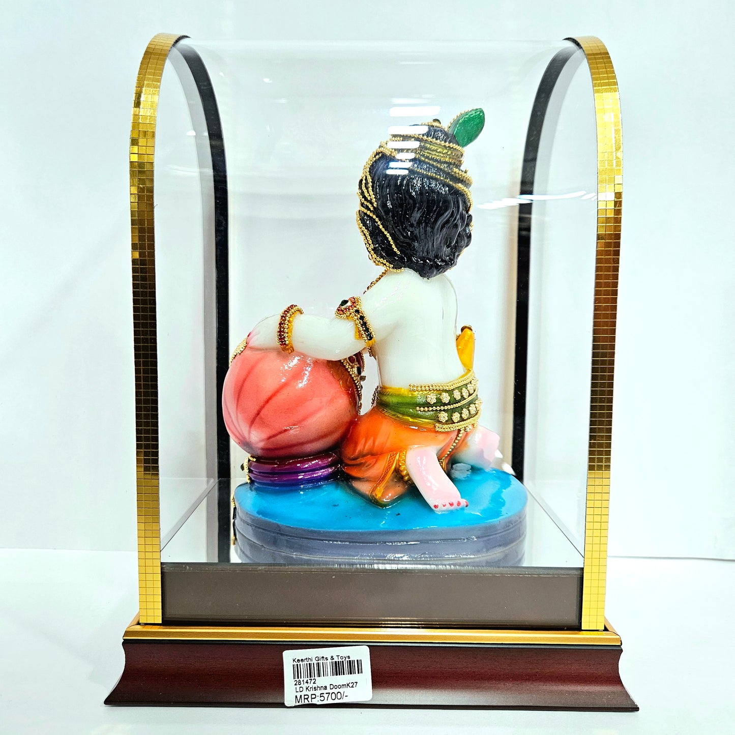 24carat gold Plated little Krishna idol Statue Showpiece in transparent protective cabin