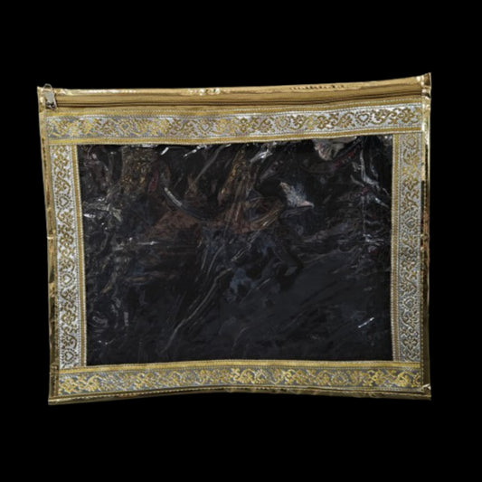 Classy gold finish Transparent Zipper Saree storage bag