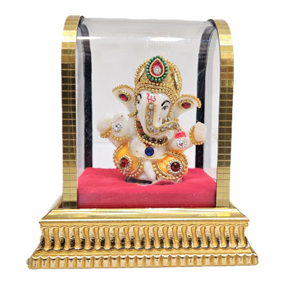 Lord Ganesh Idol Acrylic Glass Box for Car Dashboard Figurine Decorative Showpiece