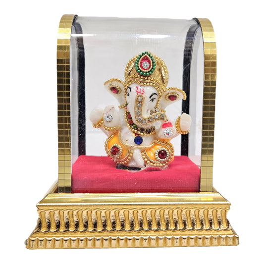Lord Ganesh Idol Acrylic Glass Box for Car Dashboard Figurine Decorative Showpiece