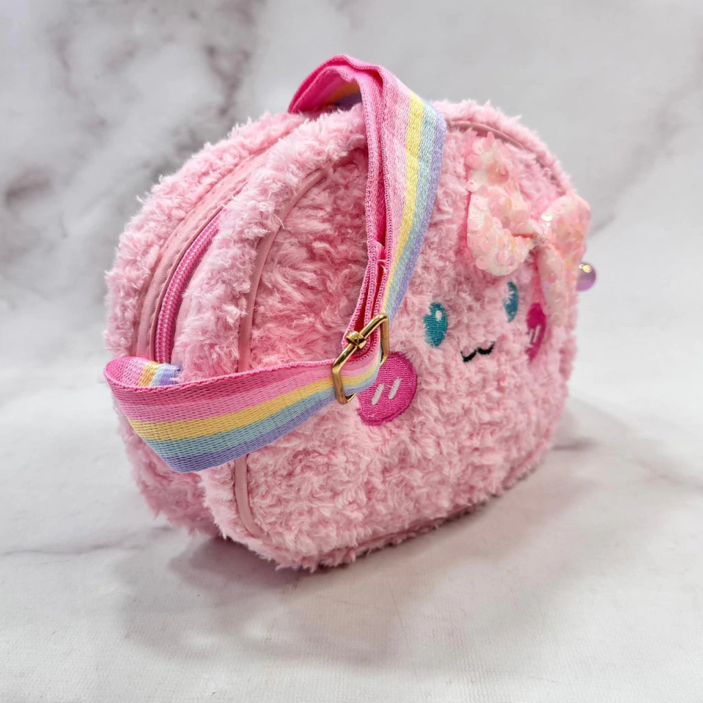 Premium fur cute face designer sling bag with magnetic lock bag for kids
