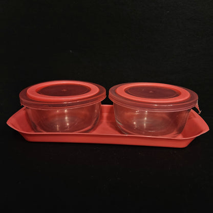 Shelly Anmol 2 pieces set glass storage container with tray for Return gift