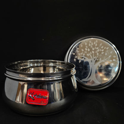 Stainless Steel Round storage box with Tree Design & lid perfect for Return gifting purpose