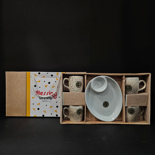 Kanch Blessing Dreams 4 Ceramic cups set & 1 snack platter with dip